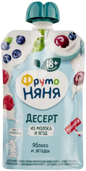 Изображение Десерт с 18 месяцев с молоком Фрутоняня яблоко ягоды Прогресс пауч, 90 г