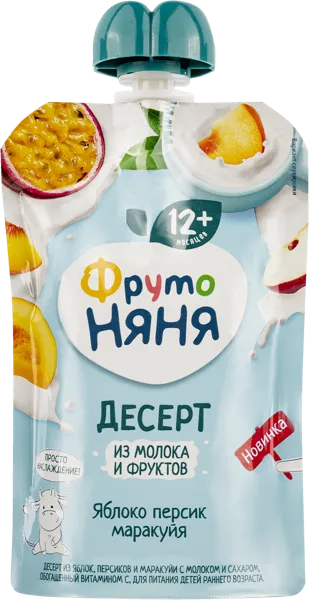 Изображение Десерт с 12 месяцев с молоком Фрутоняня яблоко персик маракуйя Прогресс пауч, 90 г
