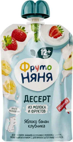 Изображение Десерт с 12 месяцев с молоком Фрутоняня Яблоко банан клуб Прогресс пауч, 90 г