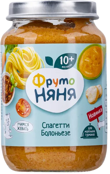 Изображение Пюре мясное с 10 месяцев Фрутоняня Спагетти болоньезе Прогресс с/б, 190 г