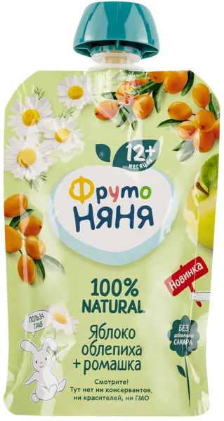 Изображение Пюре фруктовое с 12 месяцев Фрутоняня Яблоко облепих ромаш Прогресс пауч, 90 г