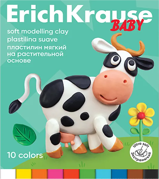 Изображение Пластилин 10 цветов со стеком Эрих Краузе бэби с алоэ вера Эрих Краузе к/у, 1 шт