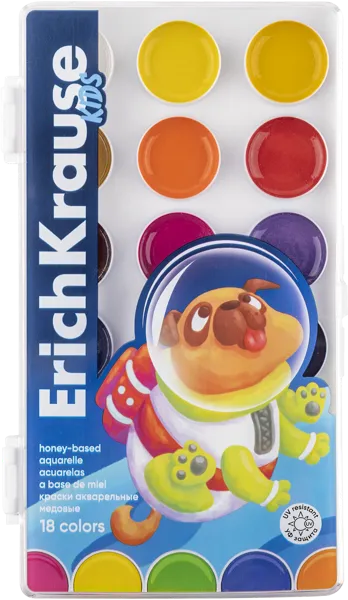 Изображение Краски 18 цветов акварель Эрих Краузе спейс энималс медовые Эрих Краузе к/у, 1 шт