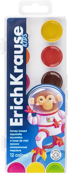 Изображение Краски 12 цветов акварель Эрих Краузе спейс энималс медовые Эрих Краузе к/у, 1 шт