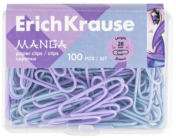 Изображение Скрепки 2,8см металлические Эрих Краузе манга цветные Эрих Краузе п/у, 100 шт