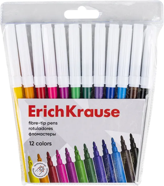 Изображение Фломастеры цветные Эрих Краузе бейсик смываемые Эрих Краузе к/у, 12 шт