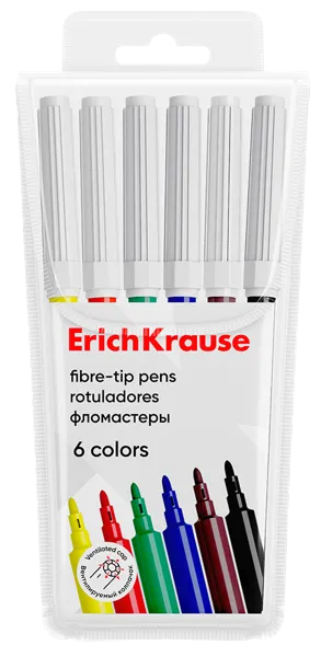 Изображение Фломастеры цветные Эрих Краузе бейсик смываемые Эрих Краузе к/у, 6 шт