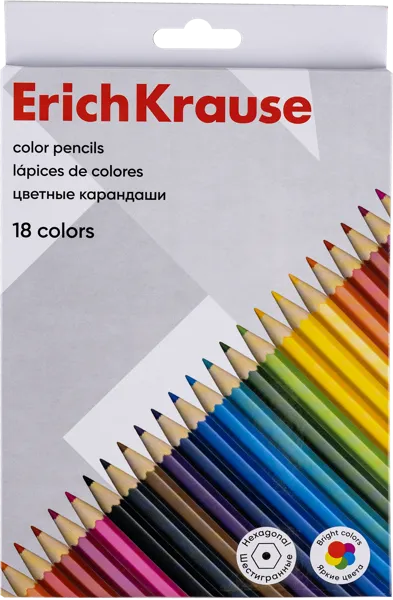 Изображение Карандаши цветные Эрих Краузе классические шестигранные Эрих Краузе к/у, 18 шт