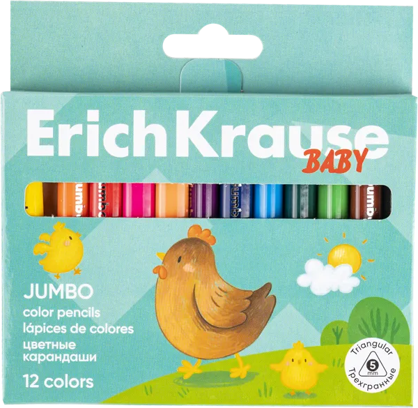 Изображение Карандаши цветные Эрих Краузе бэби джамбо трехгранные Эрих Краузе к/у, 12 шт