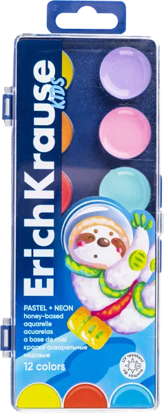 Изображение Краски 13 цветов акварель Эрих Краузе спейс энималс неон пастел Эрих Краузе к/у, 1 шт