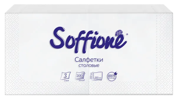 Изображение Салфетки 3х-слойные Соффионе столовые 33*33см Архбум к/у, 200 шт