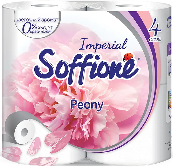 Изображение Туалетная бумага 4-х слойная Соффионе империал пион 130 листов Архбум м/у, 4 шт