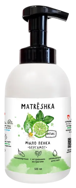 Изображение Мыло-пенка для рук Матрешка БИО бергамот КубаньБытХим п/у, 500 мл