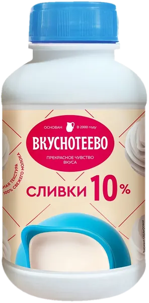 Изображение Сливки 10% Вкуснотеево ультрапастеризованные Молвест м/у, 450 мл