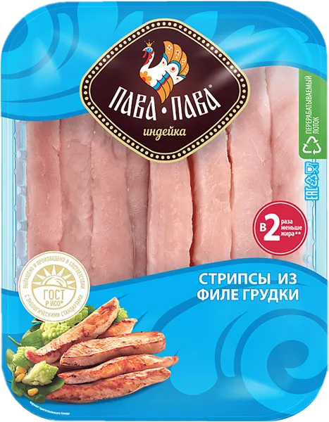 Изображение Птица индейка охлажденная Пава Пава стрипсы из филе грудки Тамбовская индейка лоток, 450 г