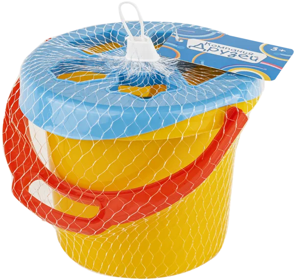 Изображение Набор для песка 9 предметов Компания друзей ведро,лопатка,грабли,форм Визаж Электрик сетка, 1 шт