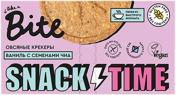 Изображение Крекер овсяный без сахара Байт ваниль семена чиа Биофудлаб кор, 125 г