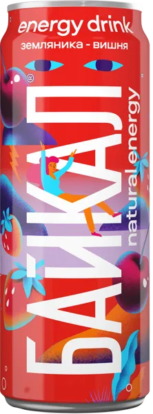 Изображение Напиток Энергетический Байкал земляника черная вишня Аквалайф ж/б, 0,45 л