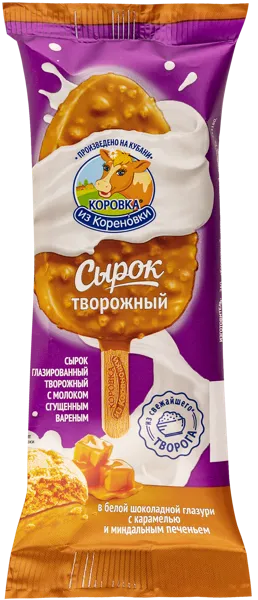 Изображение Сырок творожный 23% эскимо в карамели Коровка из Кореновки с печеньем сгущенное мол Кореновский МКК кор, 50 г