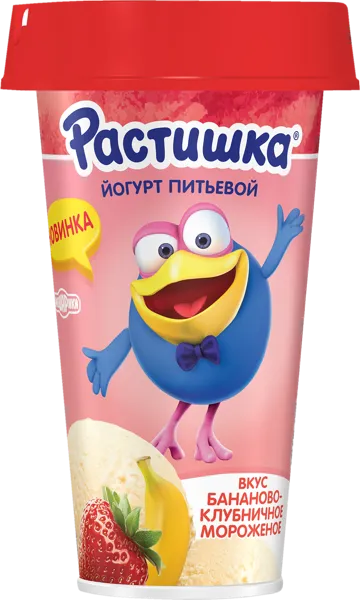 Изображение Йогурт 2,8% питьевой Растишка банан клубнич мороженое Эйч энд Эн п/б, 190 мл