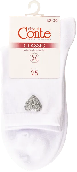 Изображение Носки размер 25 женские Конте 22С-40СП белые с сердечко Конте СПА м/у, 1 пара