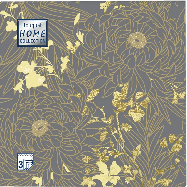 Изображение Салфетки 3х слойные Букет хоум коллекшн классик цветы серый фон 33*33см Русская Бумага м/у, 20 шт