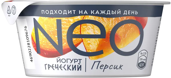 Изображение Йогурт 1,7% греческий Нео персик ВБД п/б, 125 г