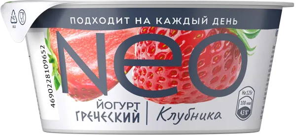 Изображение Йогурт 1,7% греческий Нео клубника ВБД п/б, 125 г