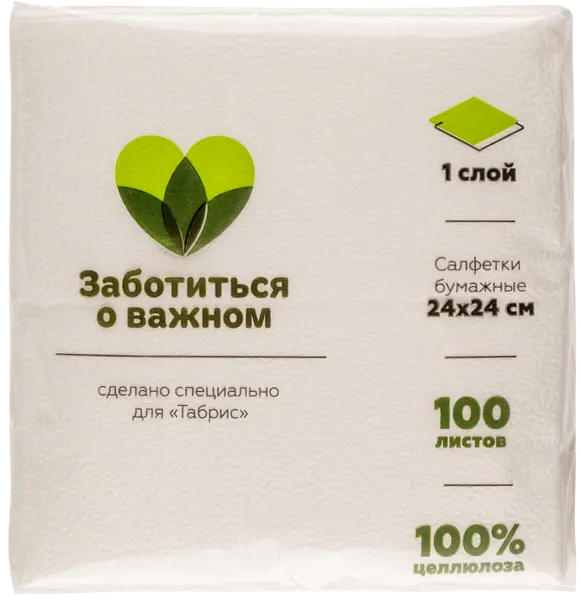 Изображение Салфетки 24*24см 1слойные Табрис белые Фабрика Люкс м/у, 100 шт