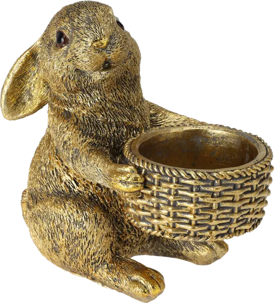 Изображение Подсвечник для чайной свечи Купман кролик с корзинкой золото Купман Интернэшнл , 1 шт