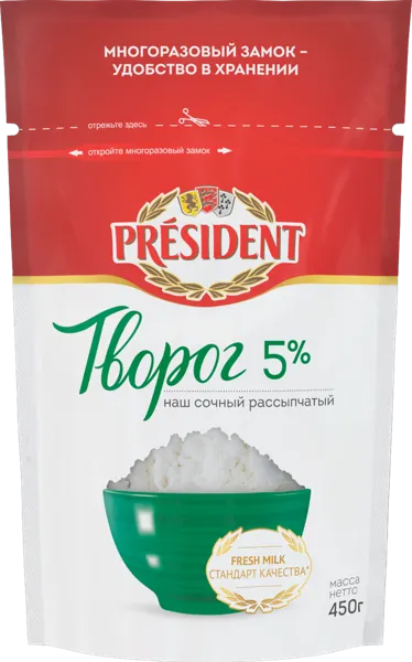 Изображение Творог 5% Президент классический Белгородский МК м/у, 450 г