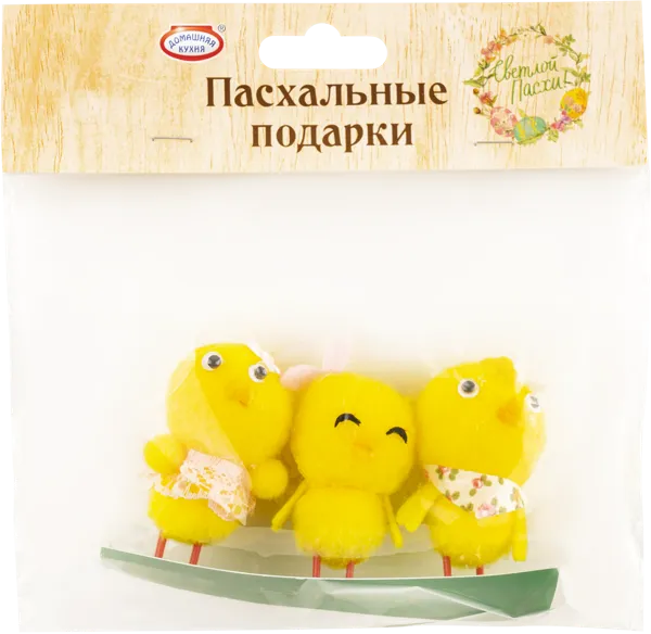 Изображение Сувенир Пасхальный Домашняя кухня цыплята с бантиками Топ Продукт п/у, 3 шт