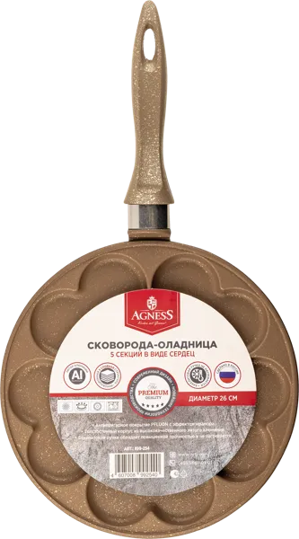 Изображение Сковорода 26 для оладий Агнесс экселент коричневая сердц Агнесс , 1 шт