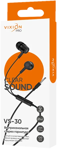 Изображение Наушники черные Виксион VS-30 проводные Дунгуань Пуджи Электроник к/у, 1 шт