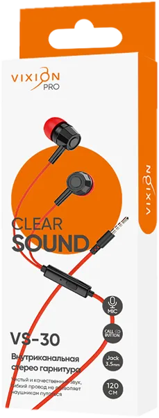 Изображение Наушники красные Виксион VS-30 проводные Дунгуань Пуджи Электроник к/у, 1 шт