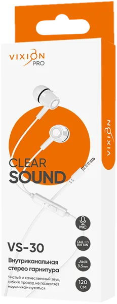 Изображение Наушники белые Виксион VS-30 проводные Дунгуань Пуджи Электроник к/у, 1 шт