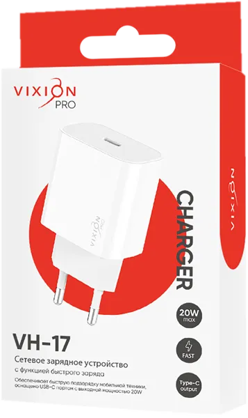 Изображение Зарядное устройство сетевое Виксион 1 разъем тайп-с белое Дунгуань Пуджи Электроник к/у, 1 шт