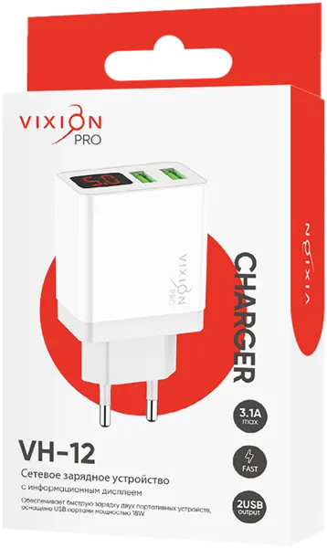 Изображение Зарядное устройство сетевое Виксион 2 разъема с дисплеем бело Дунгуань Пуджи Электроник к/у, 1 шт