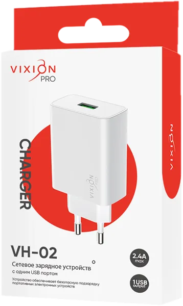Изображение Зарядное устройство 1м сетевое Виксион 1 разъем VH-02 белое Дунгуань Пуджи Электроник к/у, 1 шт