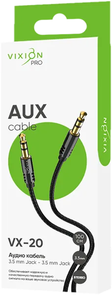 Изображение Кабель 1м черный Виксион аукс стерео VX-20 Дунгуань Пуджи Электроник к/у, 1 шт