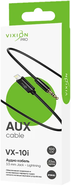Изображение Кабель 1м черный Виксион аукс лайтнинг VX-10i Дунгуань Пуджи Электроник к/у, 1 шт