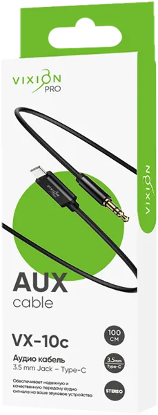 Изображение Кабель 1м черный Виксион аукс тайп-с VX-10c Дунгуань Пуджи Электроник к/у, 1 шт
