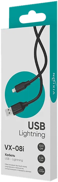 Изображение Кабель 1м черный Виксион юсб лайтнинг VX-08i Дунгуань Пуджи Электроник к/у, 1 шт