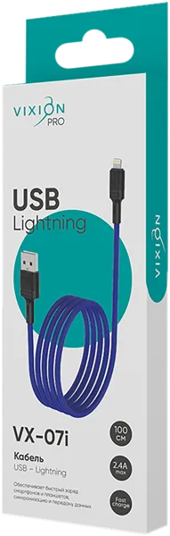 Изображение Кабель 1м синий Виксион юсб лайтнинг VX-07i Дунгуань Пуджи Электроник к/у, 1 шт