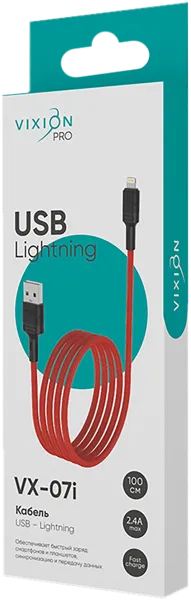 Изображение Кабель 1м красный Виксион юсб лайтнинг VX-07i Дунгуань Пуджи Электроник к/у, 1 шт