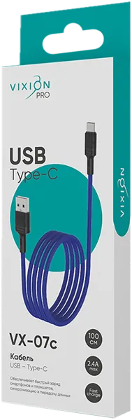 Изображение Кабель 1м синий Виксион юсб тайп-с VX-07c Дунгуань Пуджи Электроник к/у, 1 шт