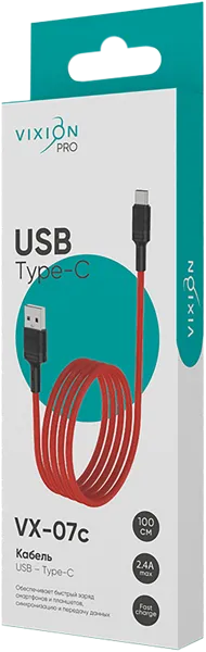 Изображение Кабель 1м красный Виксион юсб тайп-с VX-07c Дунгуань Пуджи Электроник к/у, 1 шт