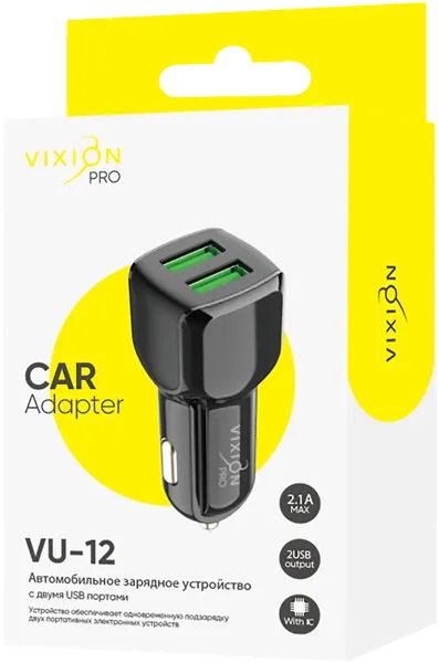 Изображение Адаптер для авто черный Виксион 2 разъема юсб VU-12 Дунгуань Пуджи Электроник к/у, 1 шт