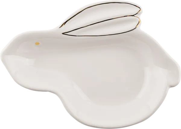 Изображение Блюдо 15*11см Доляна зайка в золотом белое Доляна м/у, 1 шт