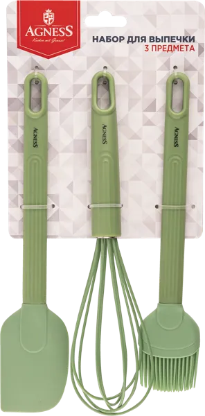Изображение Набор для кухни зеленый Агнесс венчик лопатка кисточка Агнесс к/у, 1 шт